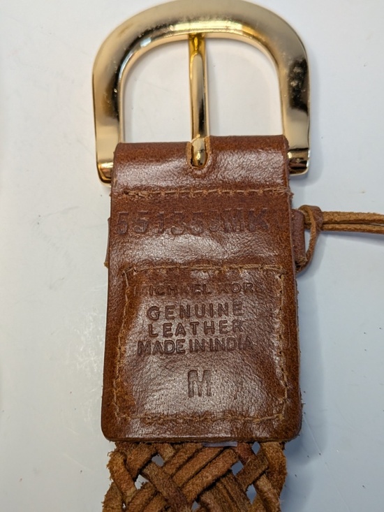 Michael Kors Brown braided Leather Belt Gold Hardware & tag 40\